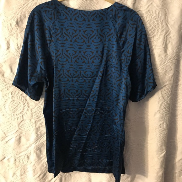 Banana Republic Blue Silk Blk Pattern Blouse Medium - Picture 7 of 7